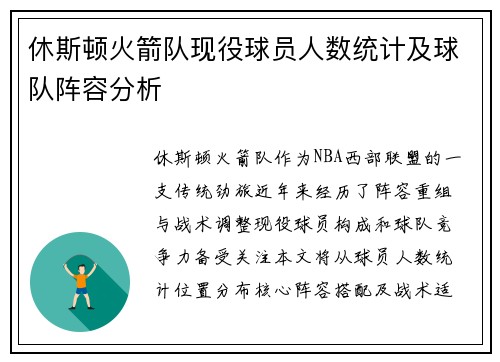休斯顿火箭队现役球员人数统计及球队阵容分析